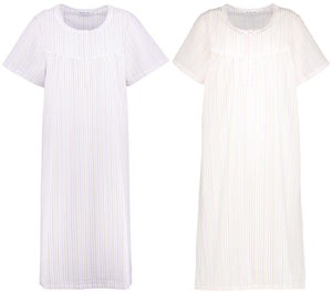 Slenderella Ladies Seersucker Stripe Short Sleeved Nightie UK 10-30 (Blue or Pink)