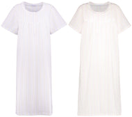 Slenderella Ladies Seersucker Stripe Short Sleeved Nightie UK 10-30 (Blue or Pink)