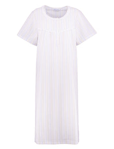 Slenderella Ladies Seersucker Stripe Short Sleeved Nightie UK 10-30 (Blue or Pink)