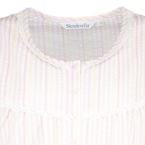 Slenderella Ladies Seersucker Stripe Short Sleeved Nightie UK 10-30 (Blue or Pink)