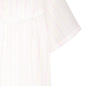Slenderella Ladies Seersucker Stripe Short Sleeved Nightie UK 10-30 (Blue or Pink)