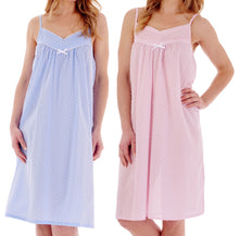 Load image into Gallery viewer, Slenderella Ladies Dobby Dot Knee Length Chemise (Blue or Pink)