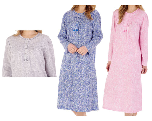 Slenderella Long Sleeve Ditsy Floral Nightie with Pintuck Detail (3 Colours)
