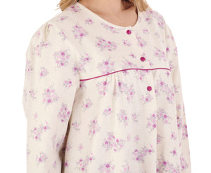 Slenderella Floral Long Sleeve Flannel Cotton Nightdress (3 Colours)