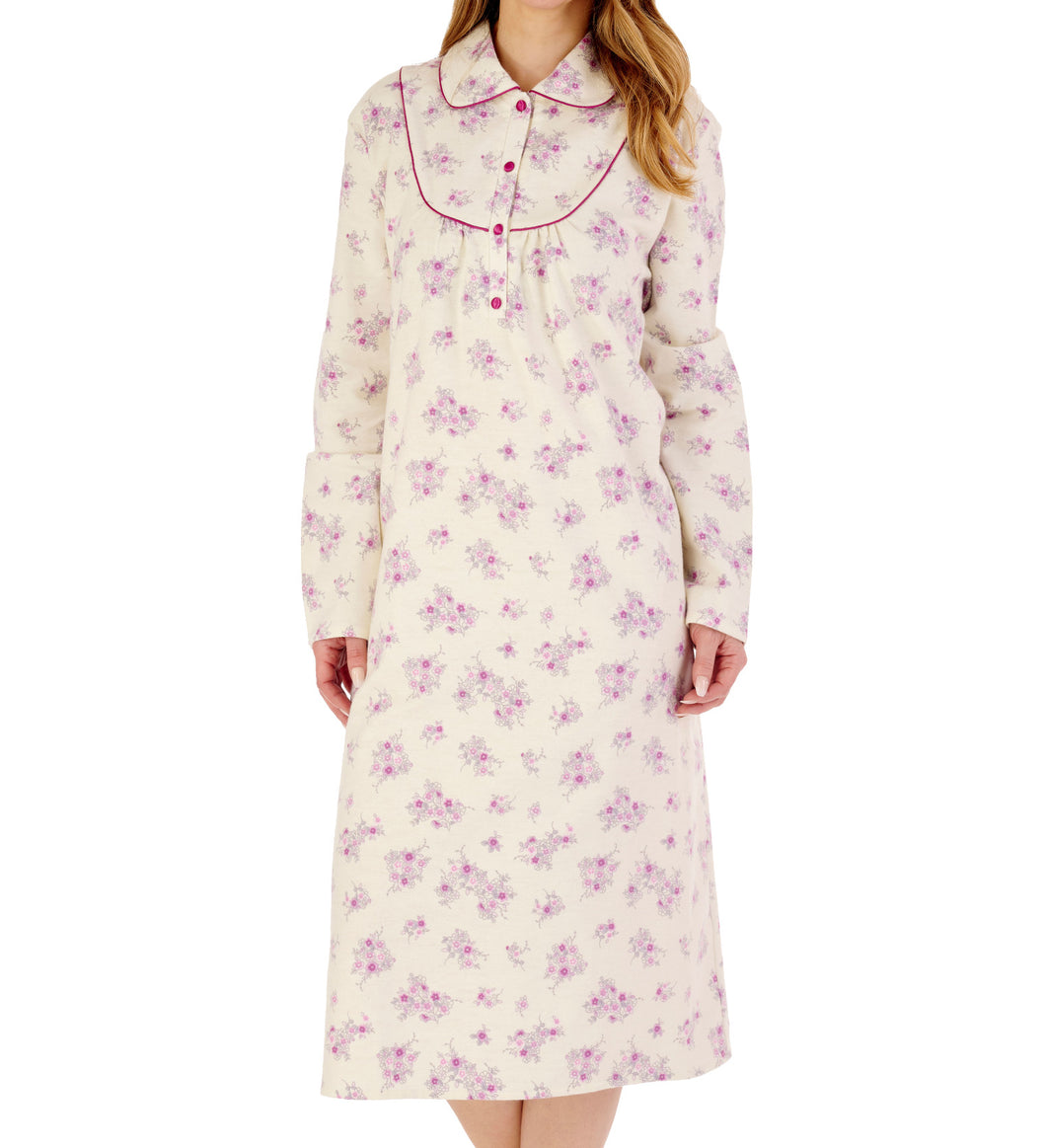 Slenderella Ladies Floral Flannel Nightdress with Collar (3 Colours)