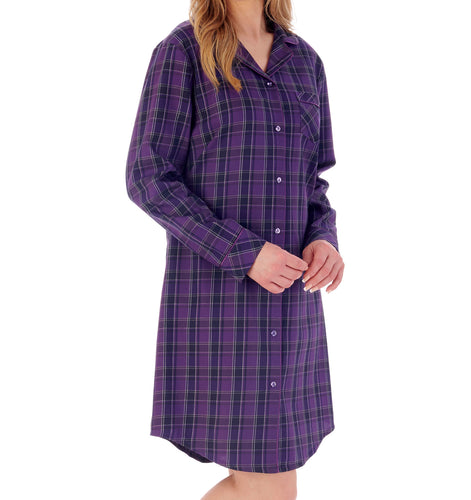 Slenderella Ladies Yarn Dyed Cotton Purple Check Nightshirt