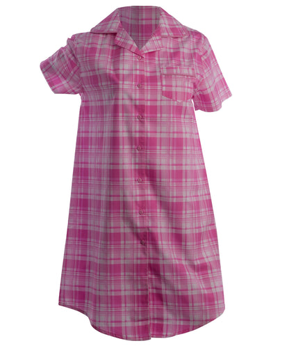 Slenderella Ladies Tartan Check Short Sleeved Nightshirt (Blue or Pink)