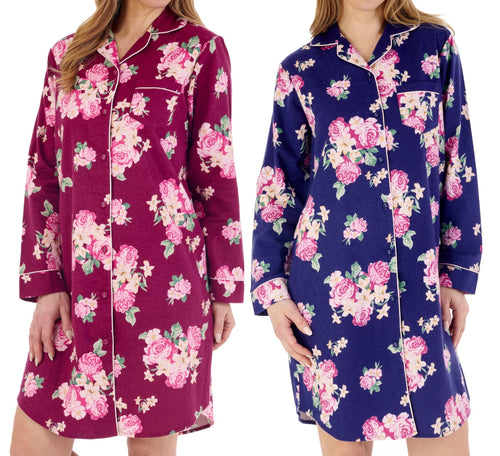 Slenderella Ladies Bold Floral Print Flannel Nightshirt (2 Colours)
