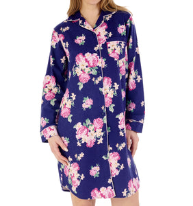 Slenderella Ladies Bold Floral Print Flannel Nightshirt (2 Colours)