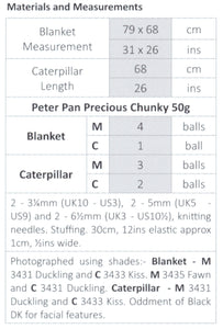 Wendy Peter Pan Chunky Knitting Pattern - Blanket & Caterpillar Toy (P1302)