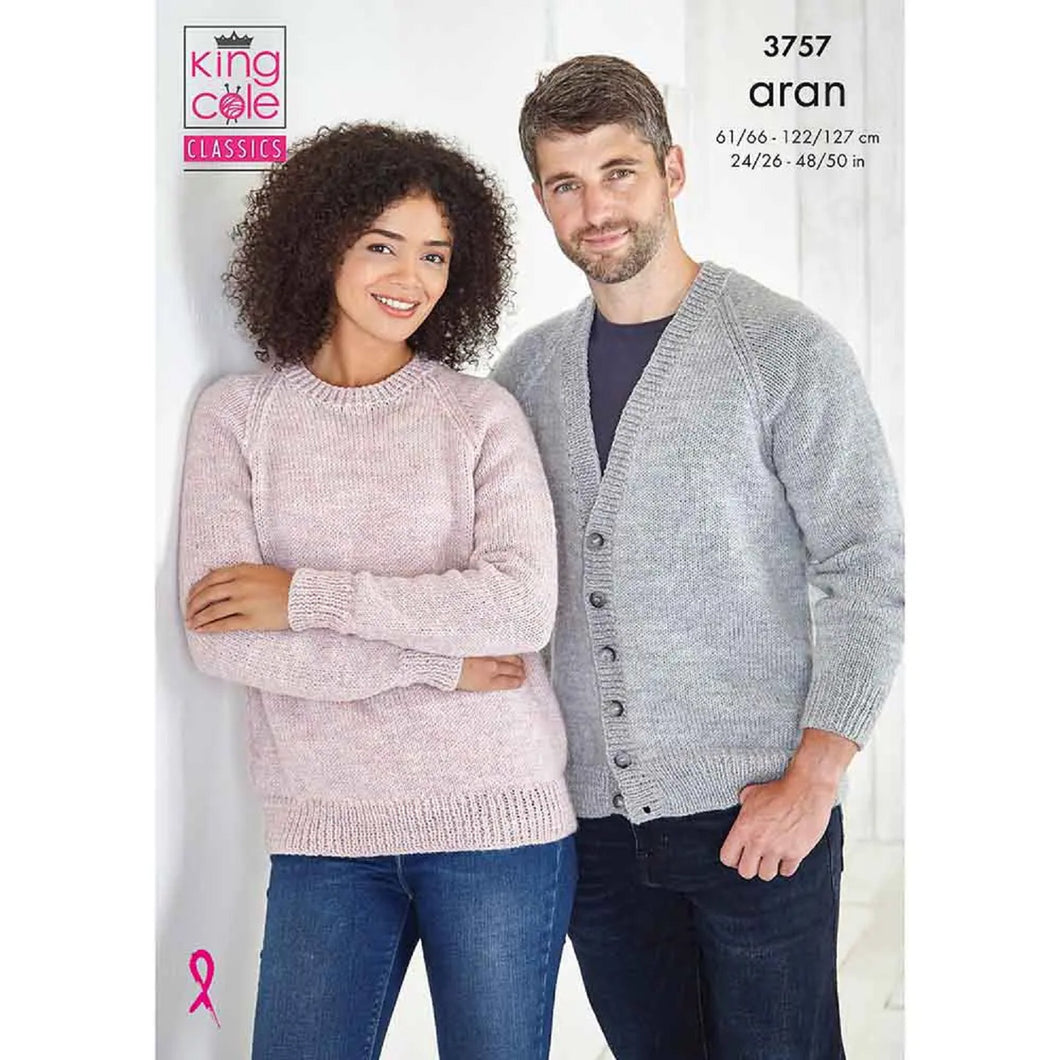 King Cole Aran Knitting Pattern - Sweater & Cardigan for all the family (3757)
