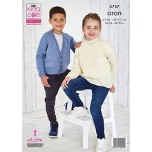 Load image into Gallery viewer, King Cole Aran Knitting Pattern - Sweater &amp; Cardigan for all the family (3757)