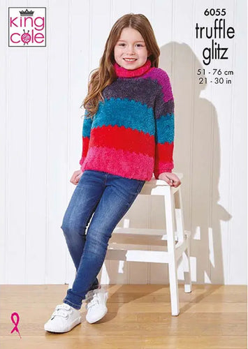 King Cole Kids Knitting Pattern for Girls Sweater & Accessories 6055