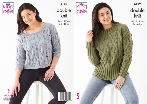 King Cole Double Knit Knitting Pattern Ladies Ribbed Detail Sweaters 6189