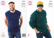 Load image into Gallery viewer, King Cole Aran Knitting Pattern – Men’s Sweater, Slipover &amp; Hat (6190)
