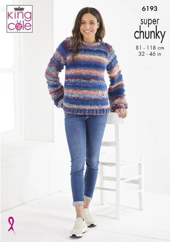 King Cole Super Chunky Knitting Pattern Ladies Cardigan & Sweater (6193)