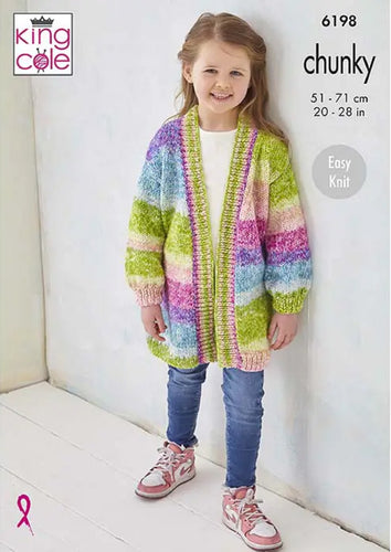 King Cole Knitting Pattern for Kid’s Long Chunky Jacket & Sweater 6198