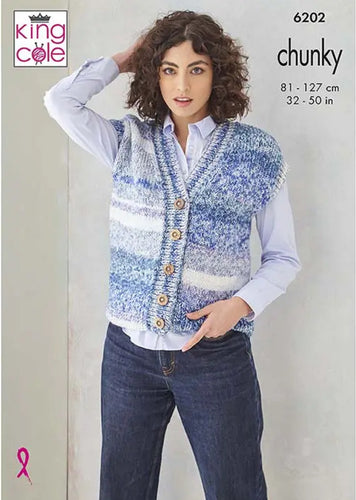 King Cole Knitting Pattern for Women’s Short Chunky Jacket & Waistcoat 6202