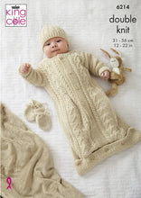 Load image into Gallery viewer, King Cole Double Knitting Pattern - Baby Mittens, Sweater Sleeping Bag &amp; Hat (6214)