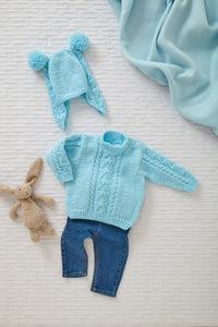 King Cole Double Knitting Pattern - Baby Mittens, Sweater Sleeping Bag & Hat (6214)