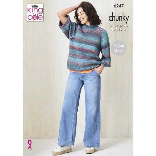 King Cole Knitting Pattern Womens Chunky Sweater and Cardigan (6247)