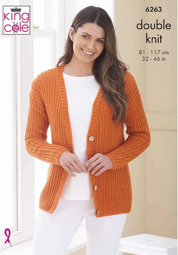 King Cole Ladies Dropped Shoulder & Raglan Sleeve Double Knit Knitting Pattern (6263)