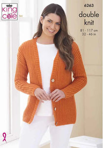King Cole Ladies Dropped Shoulder & Raglan Sleeve Double Knit Knitting Pattern (6263)