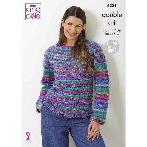 King Cole Knitting Pattern Womens DK Knit in the Round Sweater (6281)