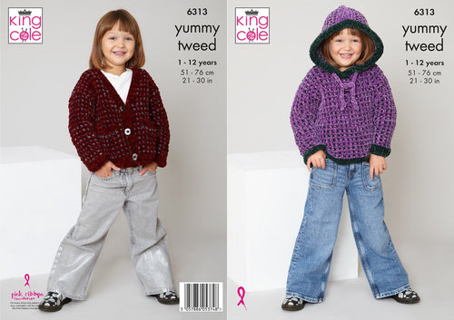 King Cole Knitting Pattern Girls Soft Yummy Tweed Cardigan & Hoodie 6313