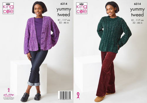 King Cole Knitting Pattern Ladies Detailed Tweed Sweater & Cardigan (6314)