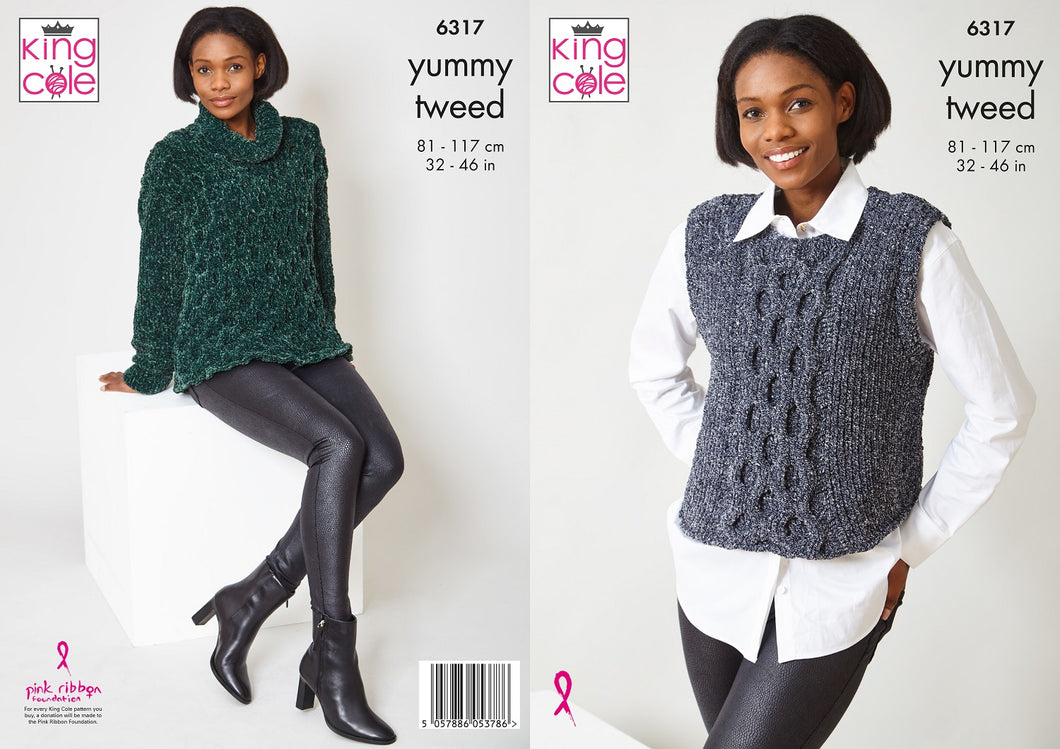 King Cole Knitting Pattern Ladies Cable Sweater & Tank Top (6317)