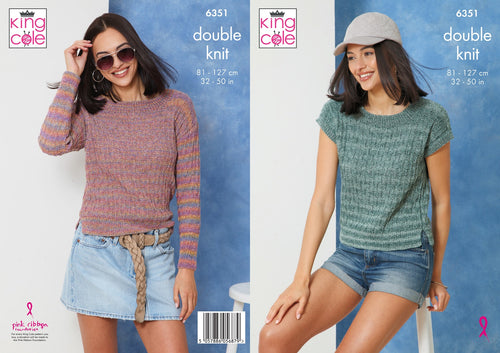 King Cole Ladies Knitting Pattern Double Knit Sweater & Top (6351)