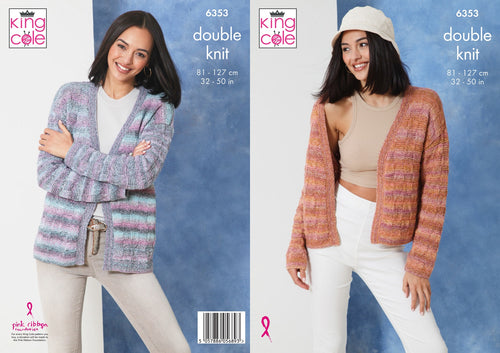 King Cole Ladies Knitting Pattern Double Knit Short & Long Cardigans (6353)