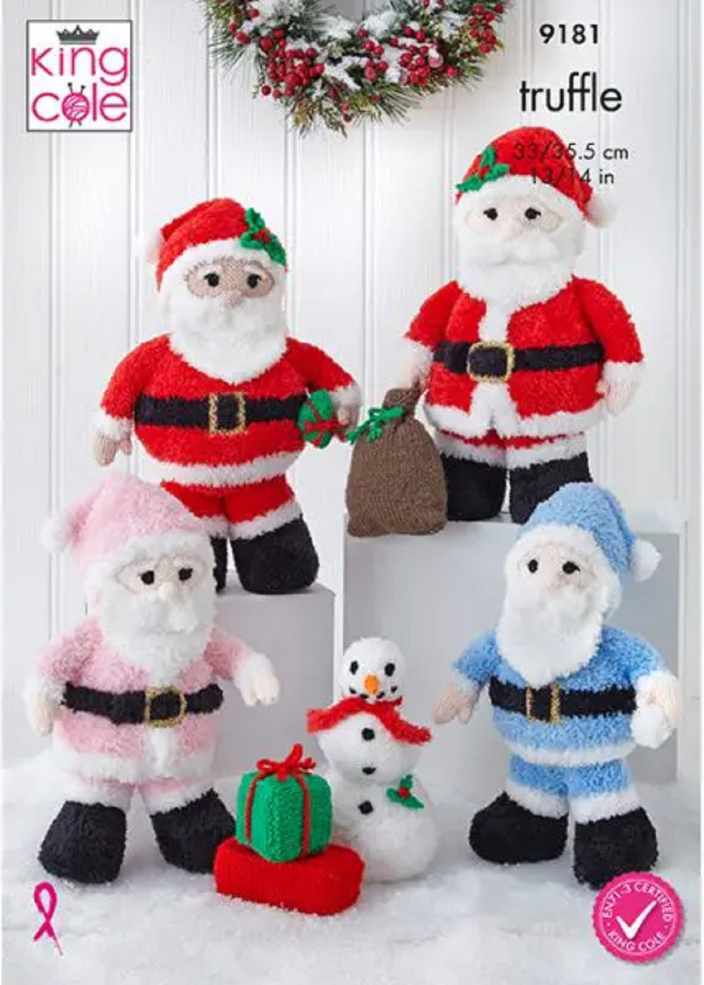 King Cole Christmas Knitting Pattern for Small & Large Santa’s 9181