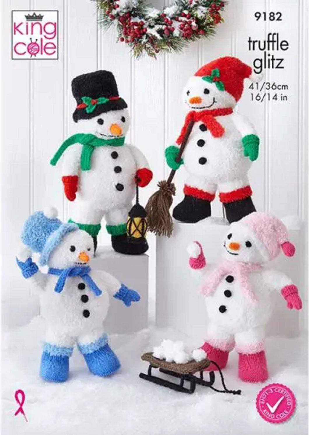 King Cole Christmas Knitting Pattern for Small & Large Snowmen 9182