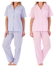 Load image into Gallery viewer, Slenderella Ladies Seersucker Stripe Classic Tailored Pyjamas (2 Colours)