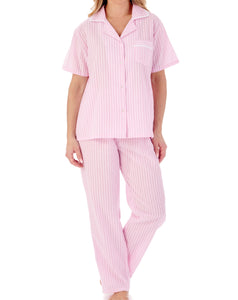 Slenderella Ladies Seersucker Stripe Classic Tailored Pyjamas (2 Colours)