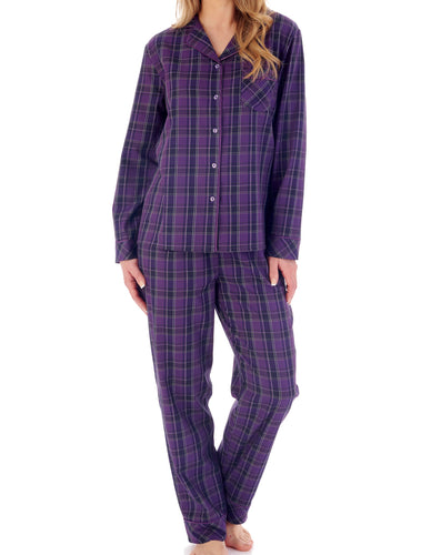 Slenderella Ladies Tailored Yarn Dyed Cotton Purple Check Pyjamas
