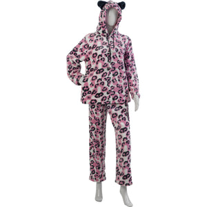 Slenderella Ladies Animal Print Hooded Pyjamas (2 Colours)