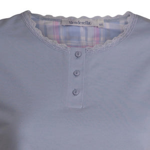 Slenderella Ladies Tartan Pyjamas - Jersey Top & Checked Bottoms (Blue or Pink)