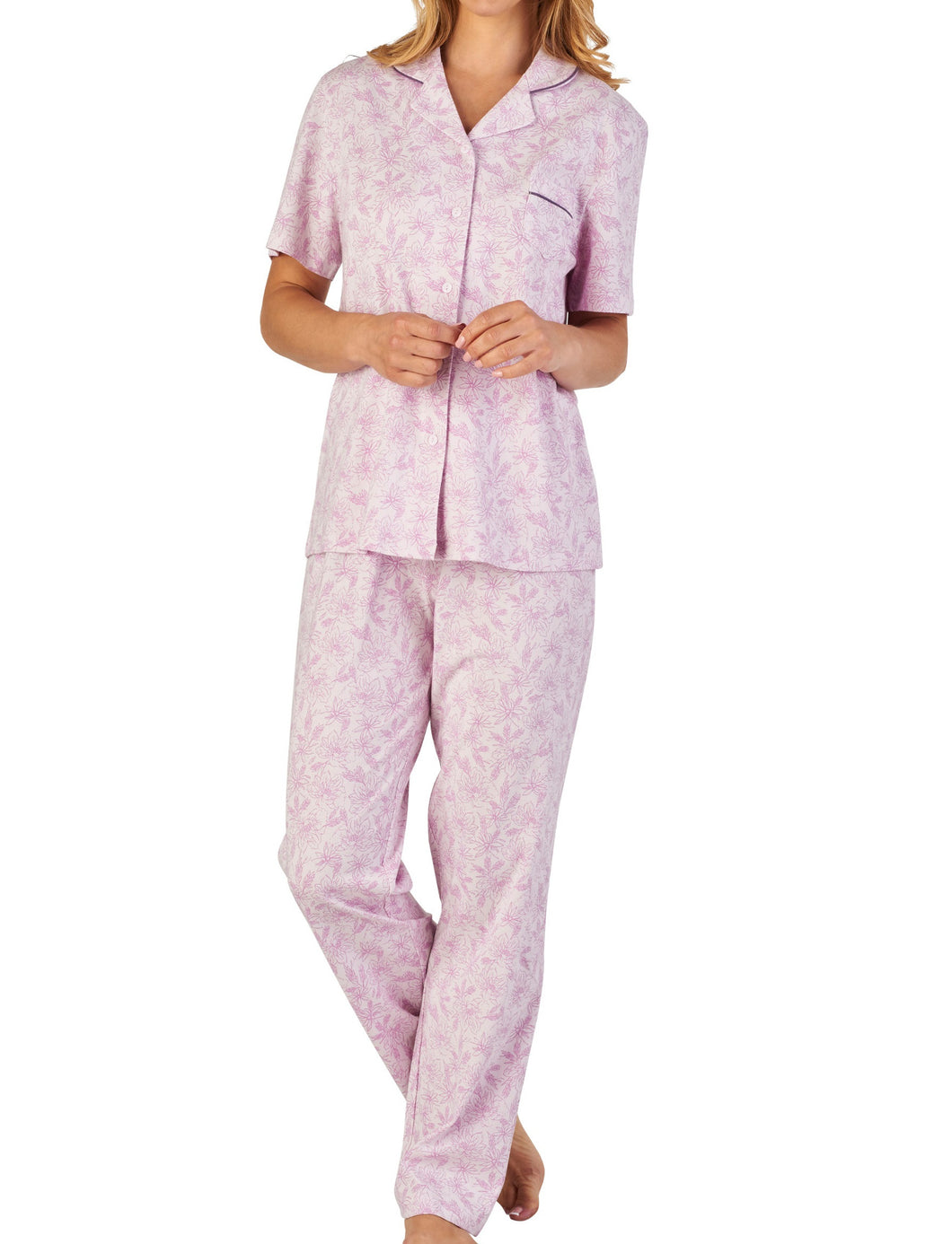 Slenderella Ladies Floral Meadow Jersey Pyjamas Set (3 Colours)