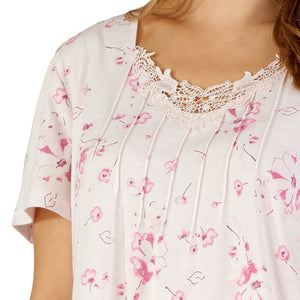 Slenderella Ladies Floral Jersey Pyjamas Set with Pintuck Detail (Blue or Pink)
