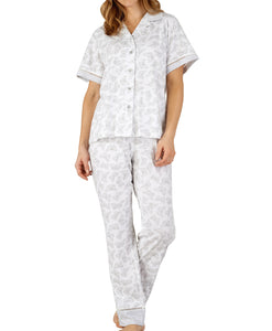 Slenderella Ladies Butterfly Pattern Tailored Pyjamas Set (Grey)