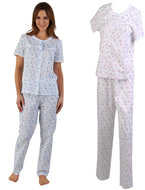 Slenderella Ladies Floral Pyjamas Set with Lace Trim (Blue or Pink)