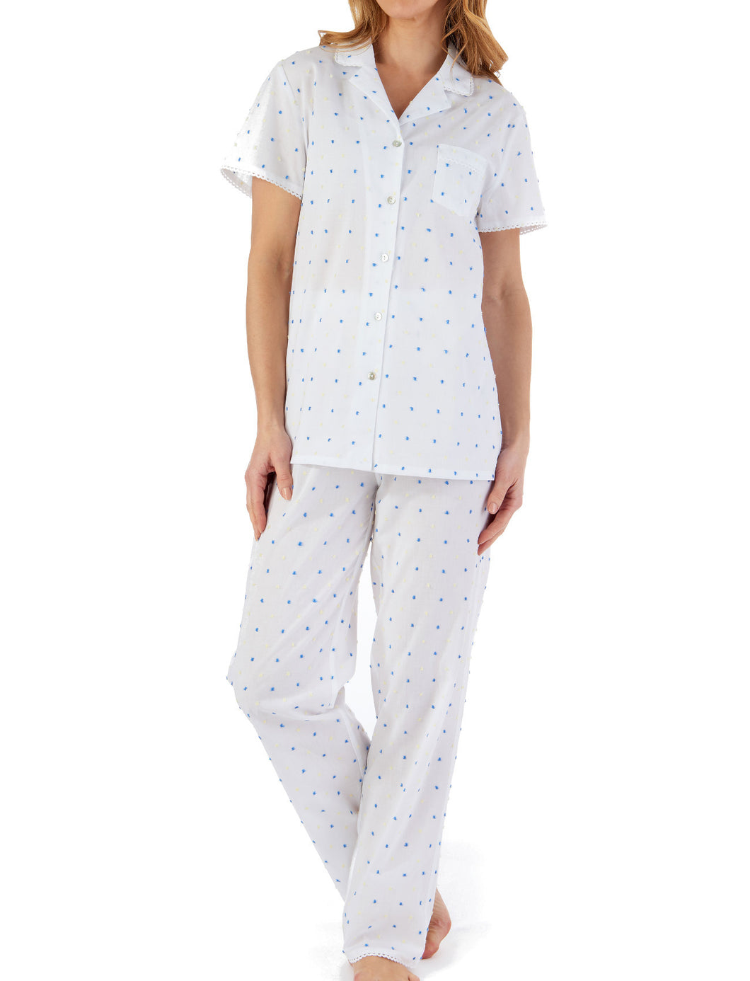 Slenderella Ladies Cotton Dobby Dot Tailored Pyjamas Set (UK 10-26)