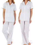 Slenderella Ladies Cotton Dobby Dot Tailored Pyjamas Set (UK 10-26)