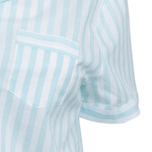Slenderella Ladies Striped Button Up Top & Trouser Bottoms Pyjamas Set (Mint or Pink)