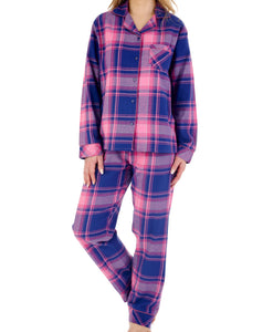 Slenderella Ladies Tailored Brushed Cotton Check Pyjamas (2 Colours)