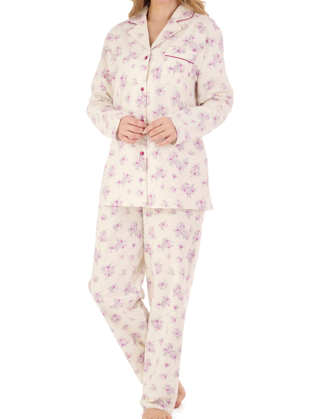 Slenderella Ladies Flannel Cotton Floral Tailored Pyjamas (3 Colours)