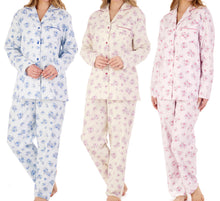 Load image into Gallery viewer, Slenderella Ladies Flannel Cotton Floral Tailored Pyjamas (3 Colours)